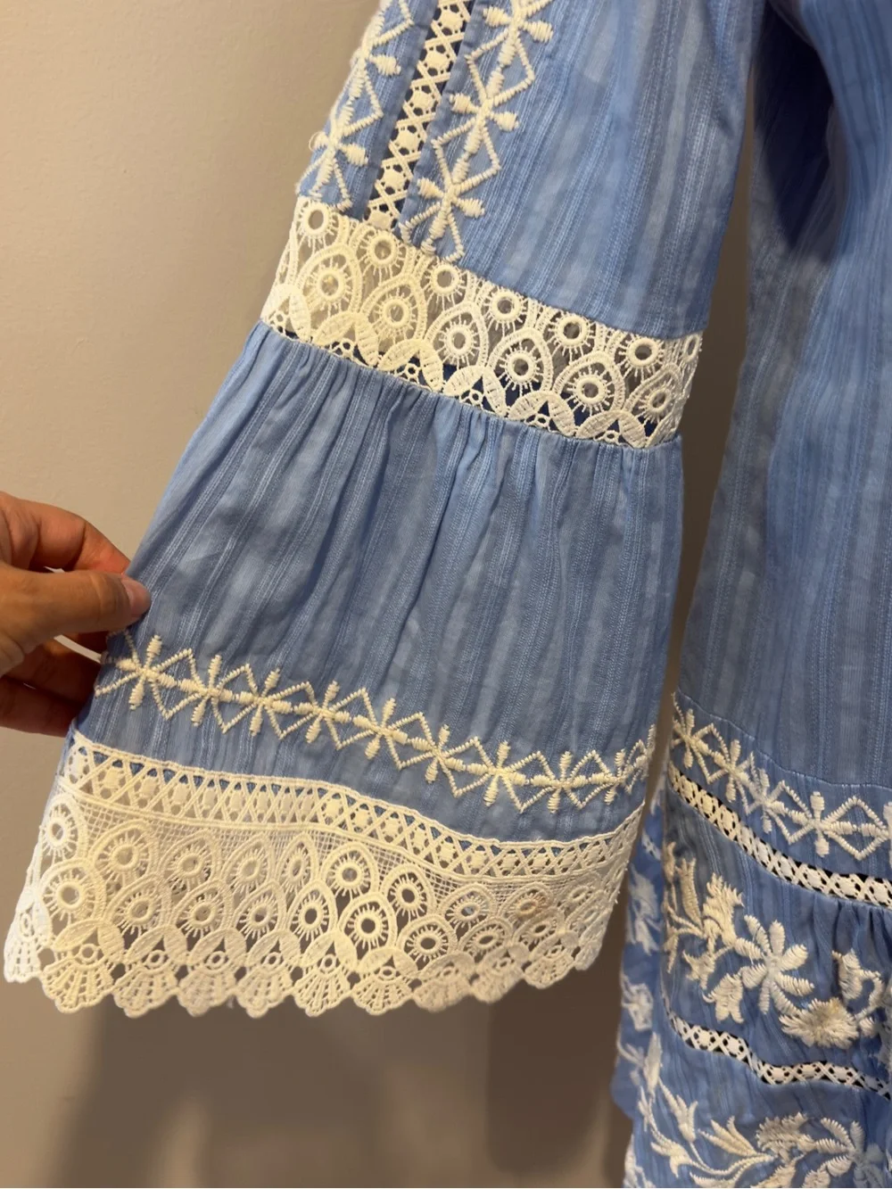 Tory Burch Gabriella Embroidered bell sleeve dress Blue Dusk Bohemian size 6